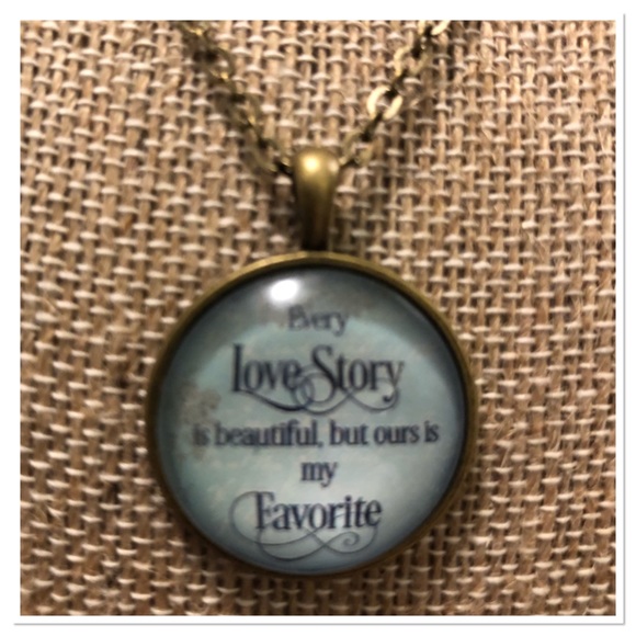 Love Story Quote Cabachon Necklace - Picture 2 of 4